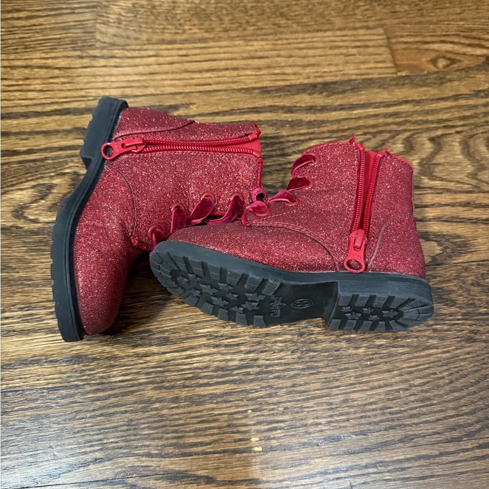 Cat & Jack Red Glitter Girls' Lace-Up Boots